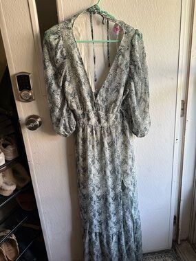Buddy Love Green Snake-Print Maxi Dress with V-Neck